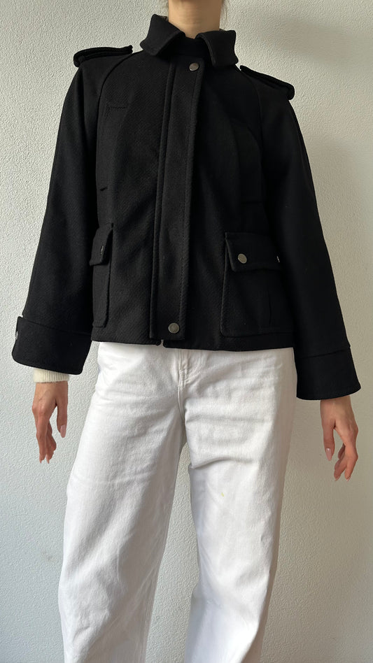 black wool coat from Massimo Dutti with raglan sleeves