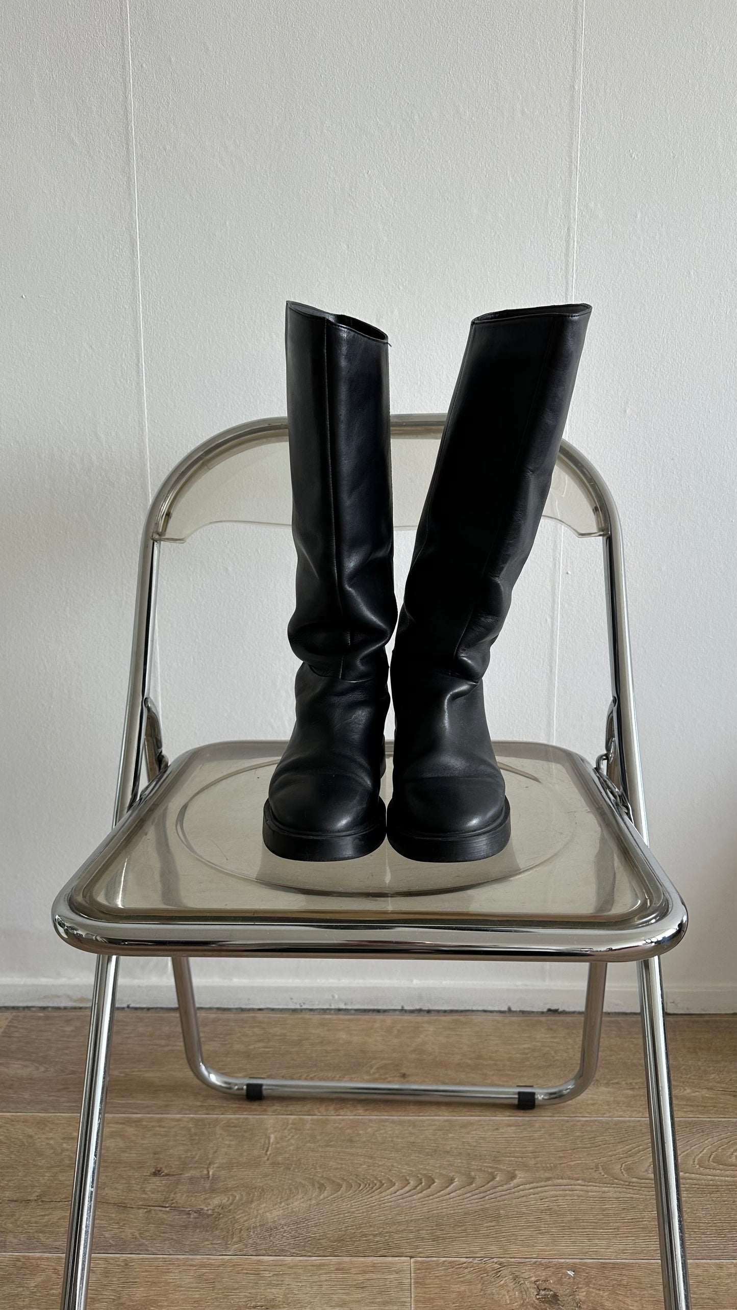 black leather riding boots