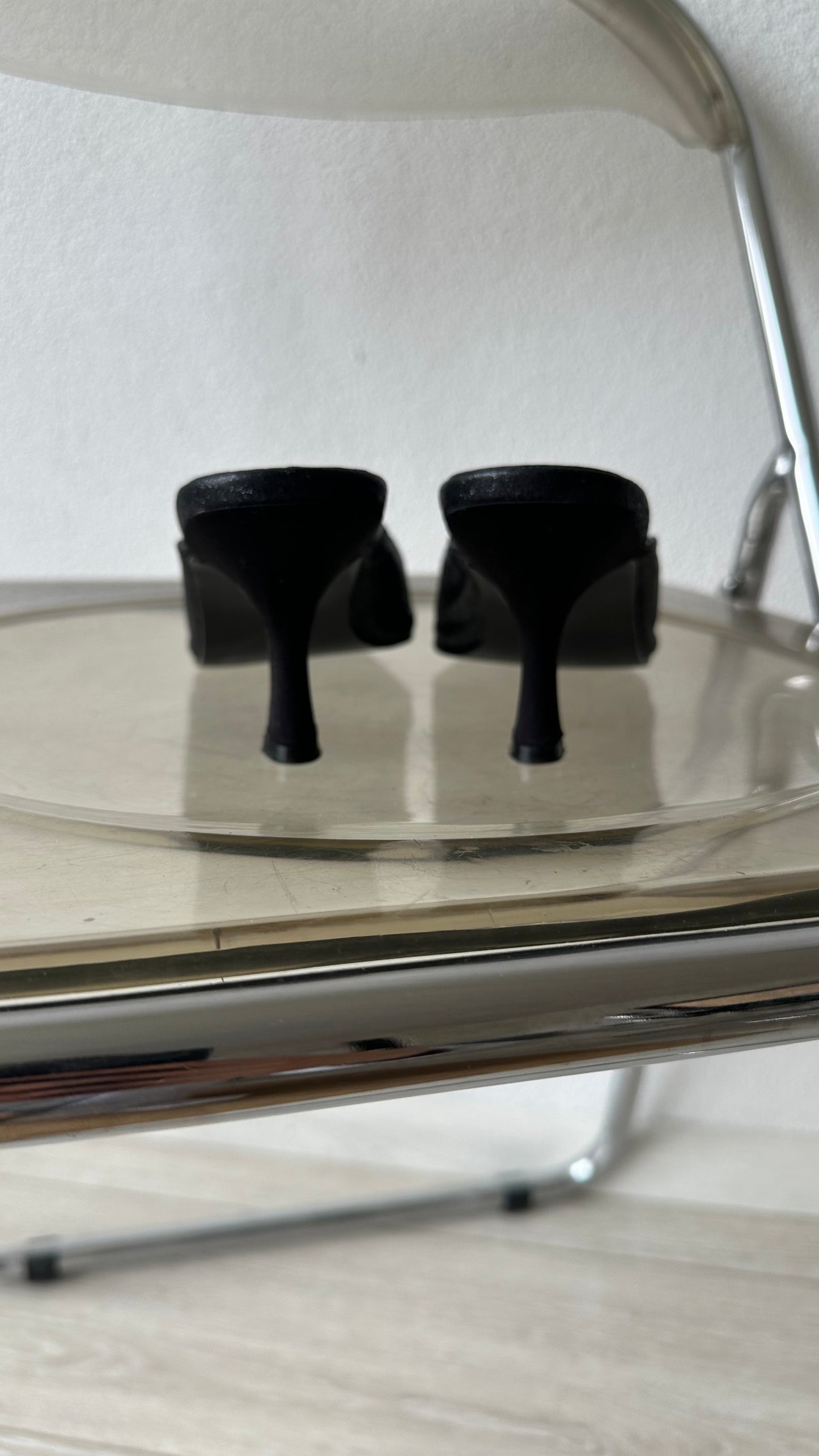 glitter black pointed toe slip-ins heels