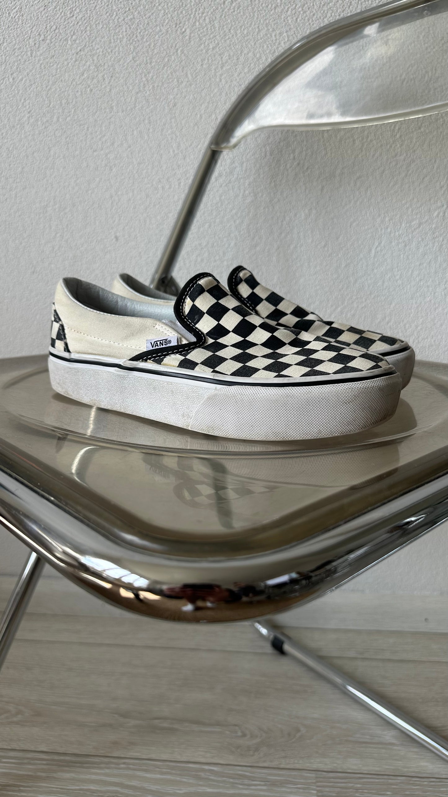classic black white platform slip-on sneakers Vans size 38