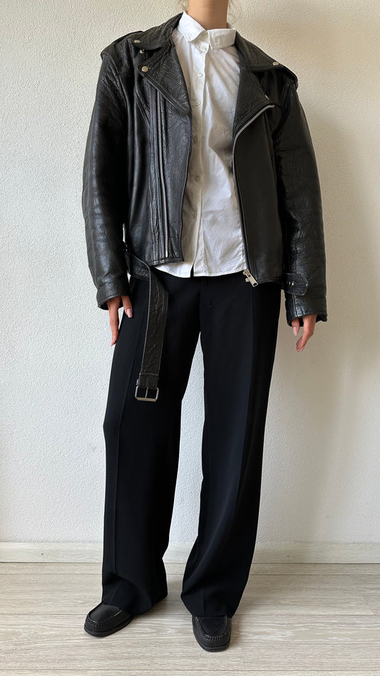 black leather vintage moto jacket