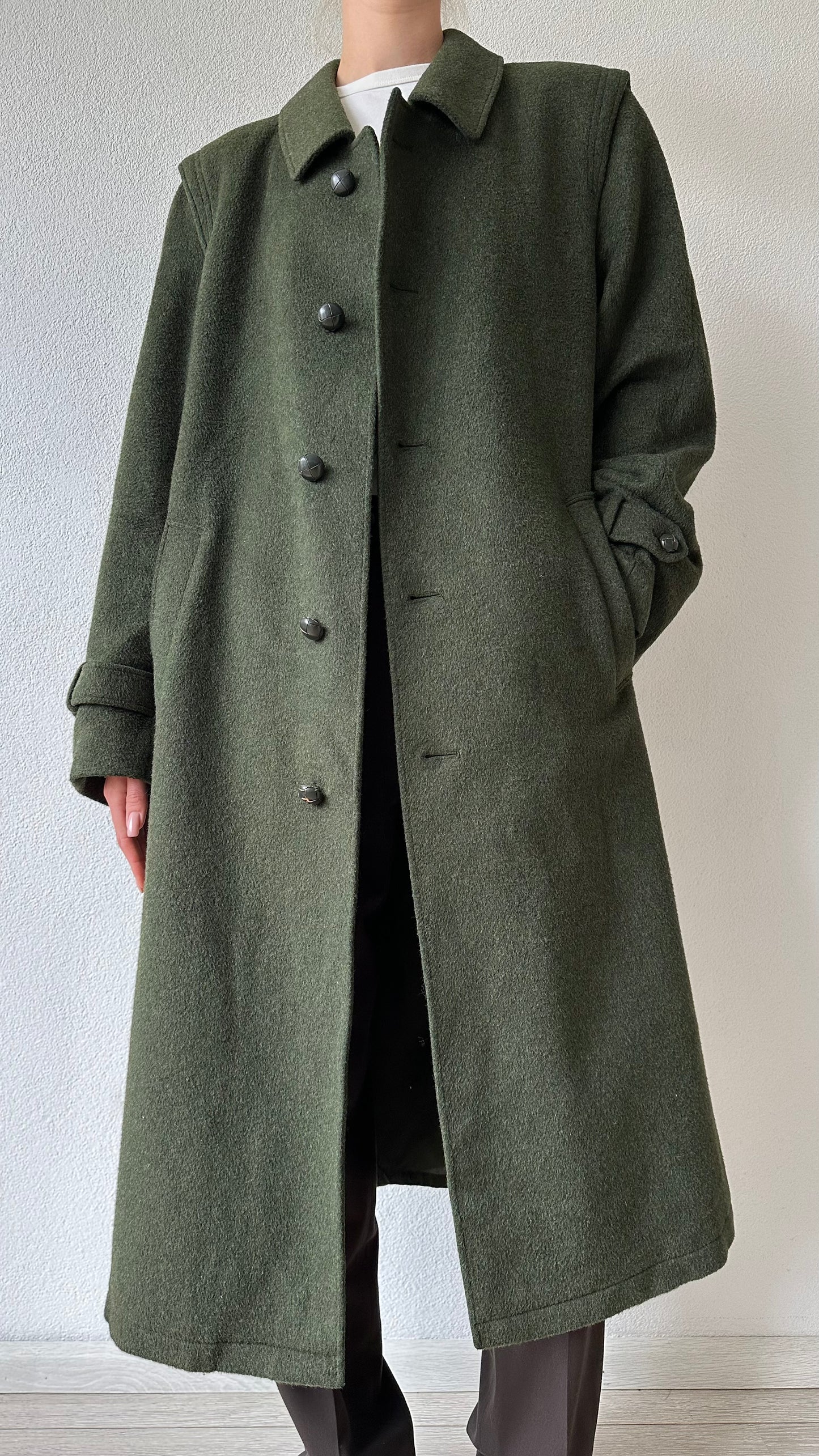 wool Lodenfrey vintage green coat with statement shoulders