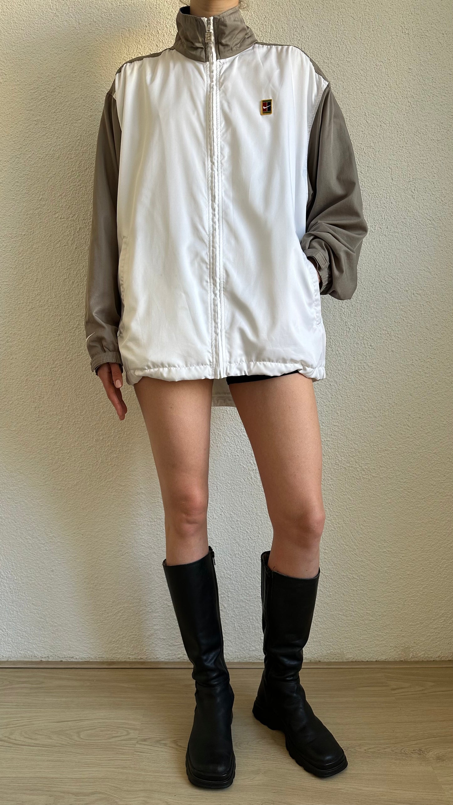vintage taupe white nike tracksuit pants windbreaker jacket
