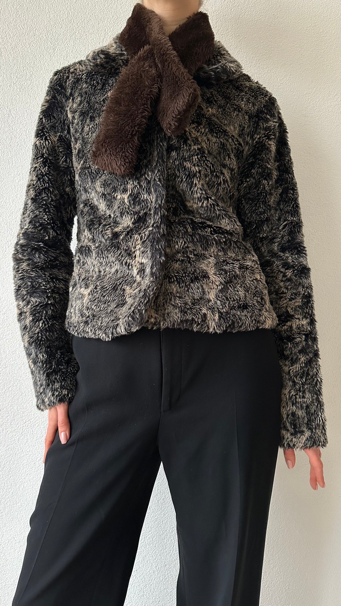 brown faux fur fluffy scarf