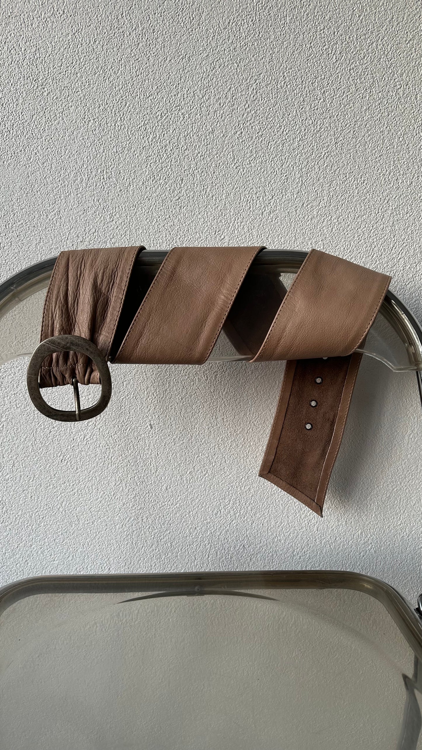 wide vintage leather belt beige