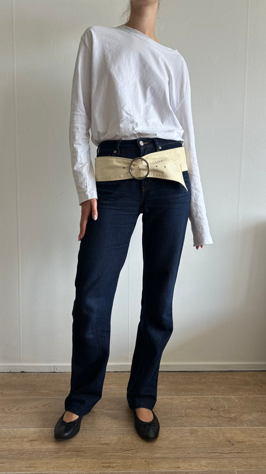 butter yellow leather nappa wide belt