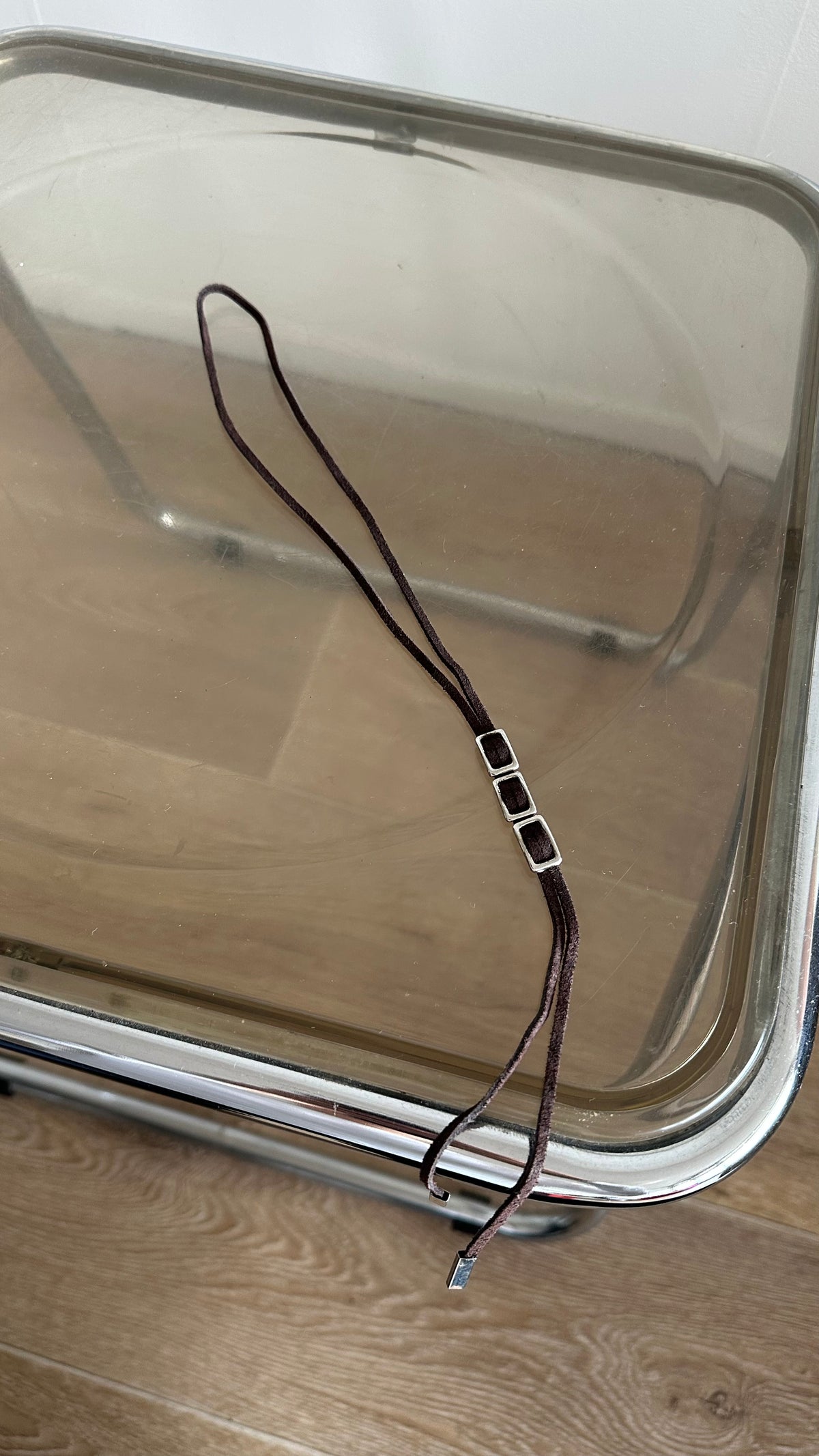suede leather brown silver necklace