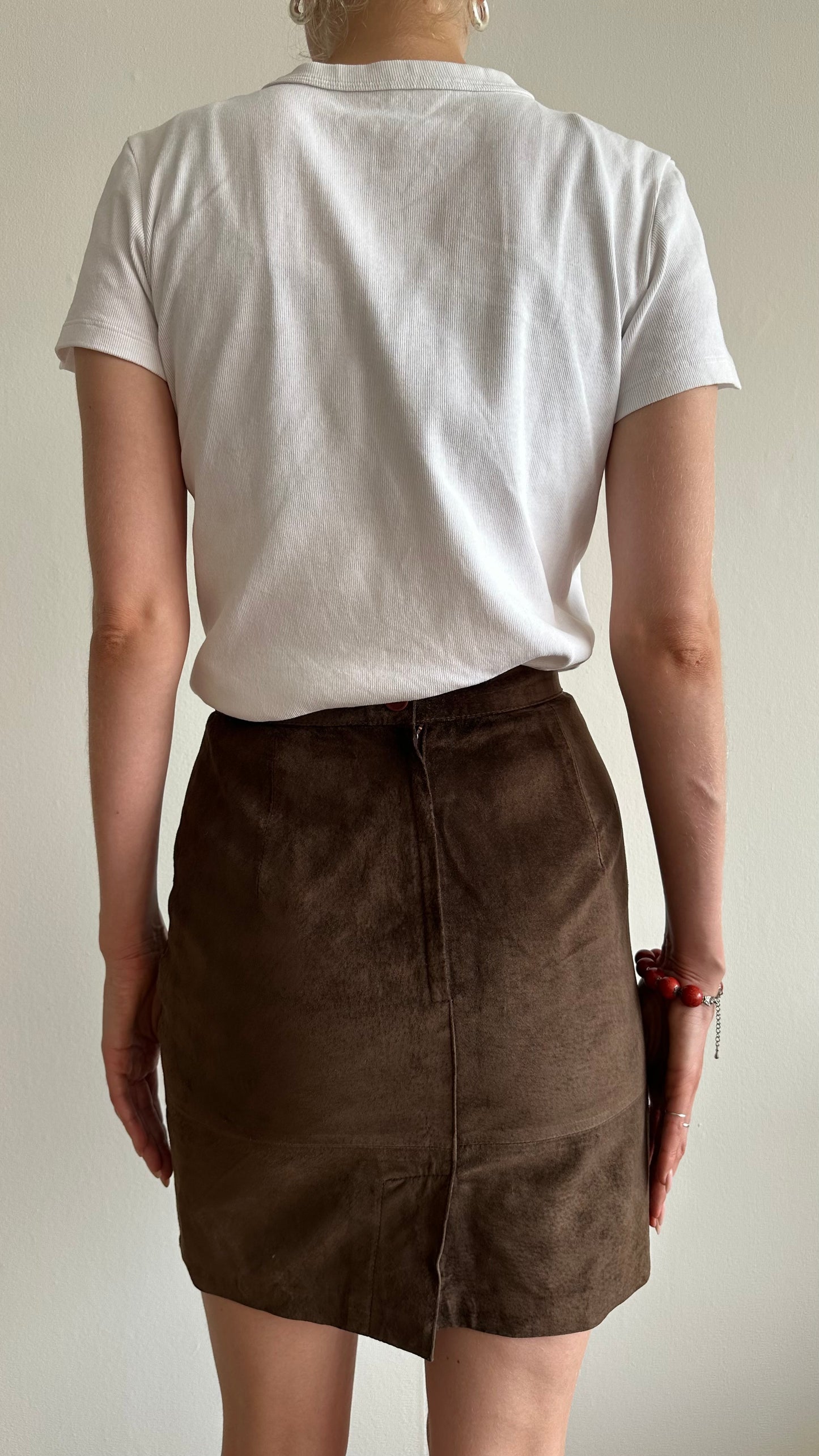 brown suede leather vintage skirt