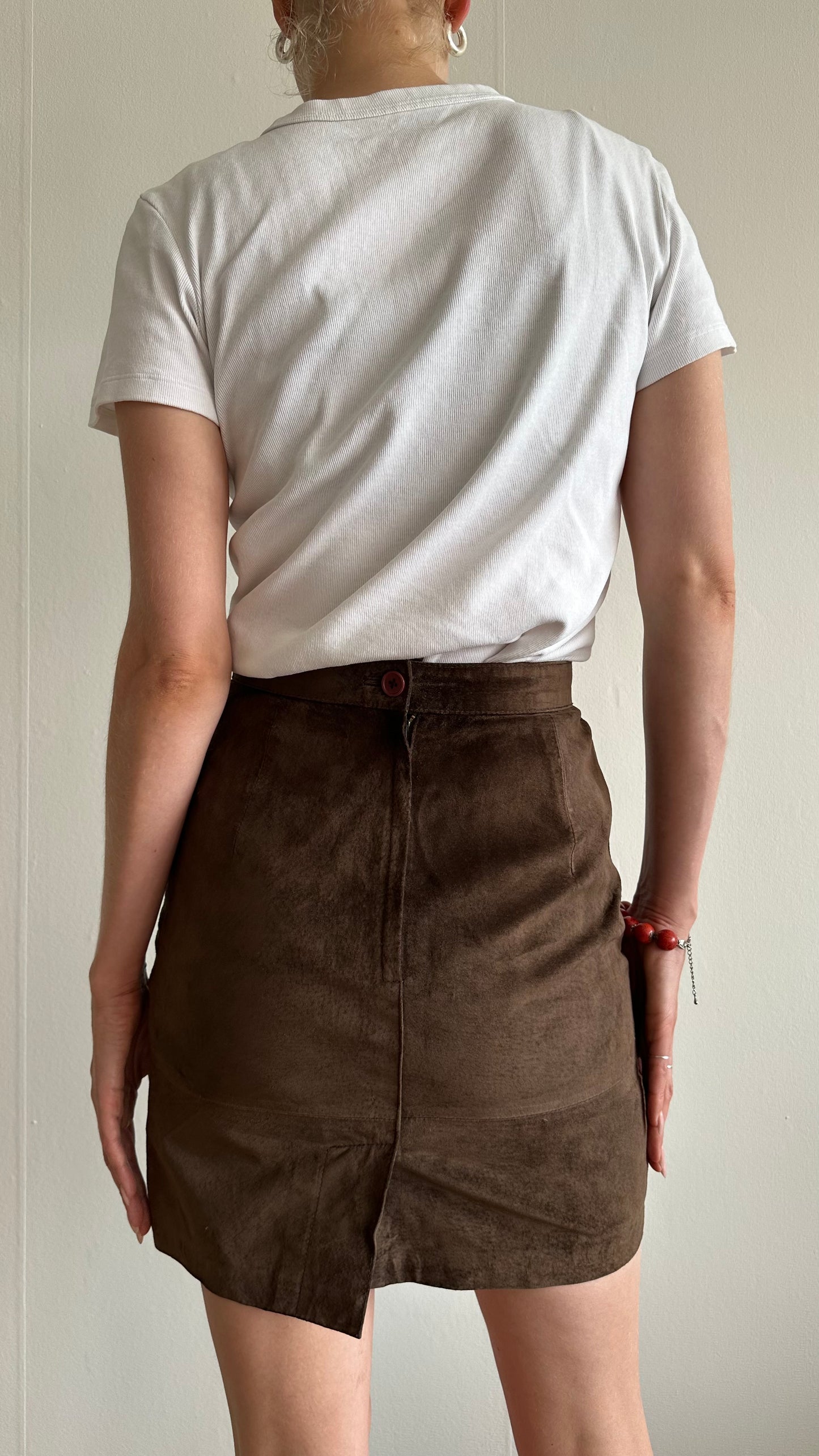brown suede leather vintage skirt