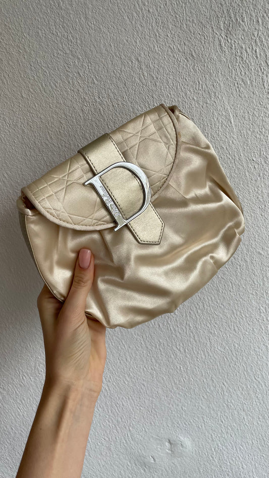 preloved gold silver Dior make-up bag