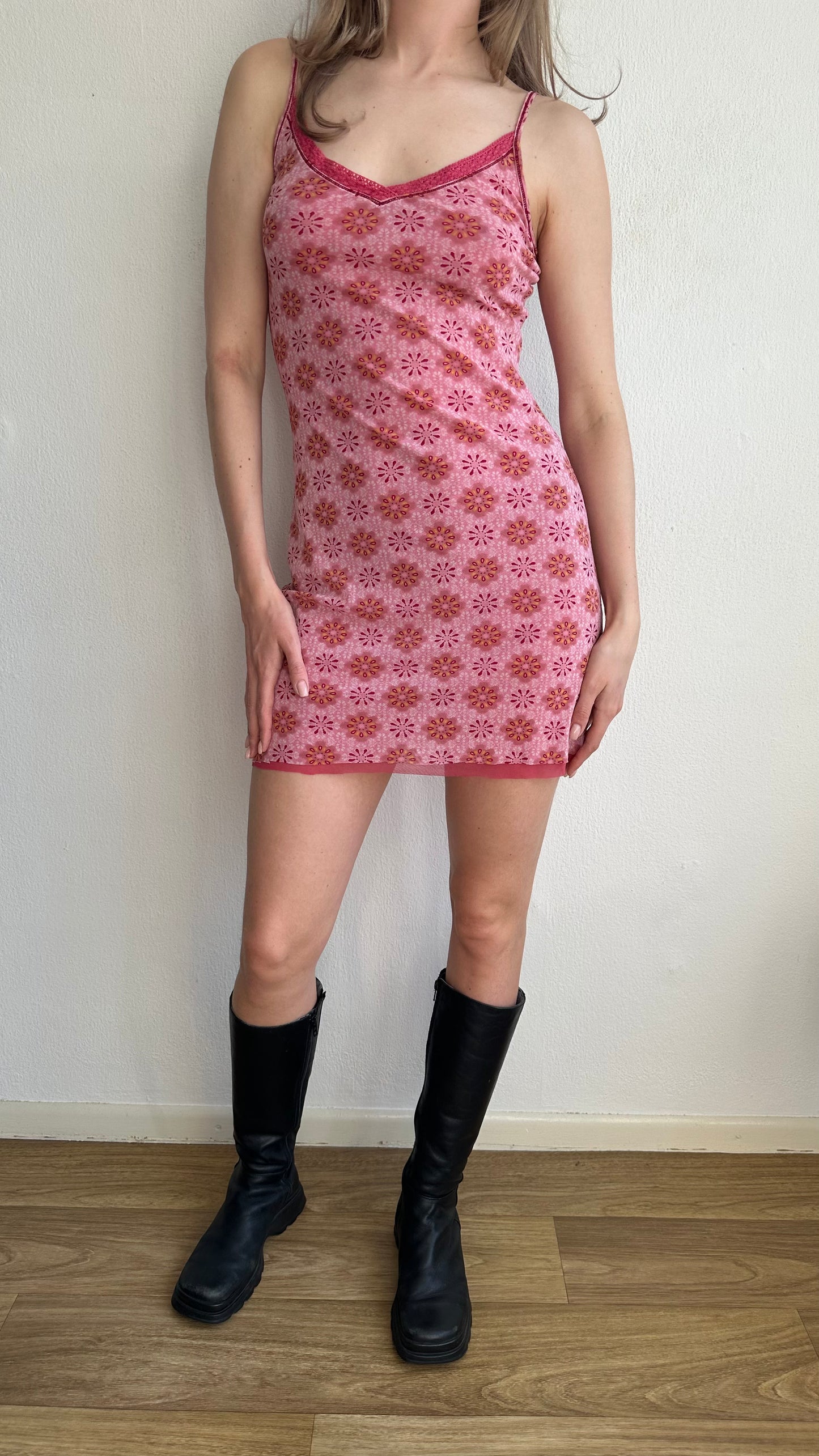 cute pink double fabrics mini dress