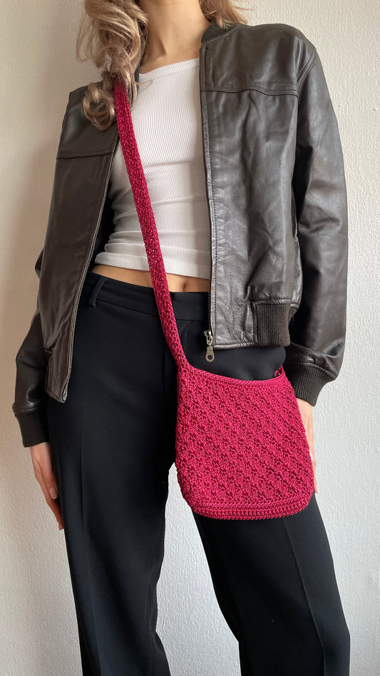 cherry red crochet crossbody bag