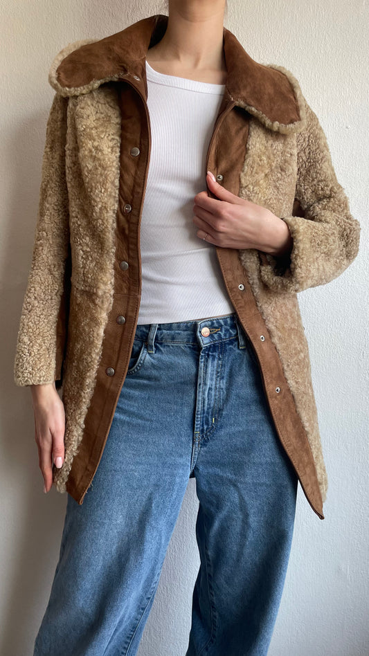 brown vintage sheepwool and suede coat