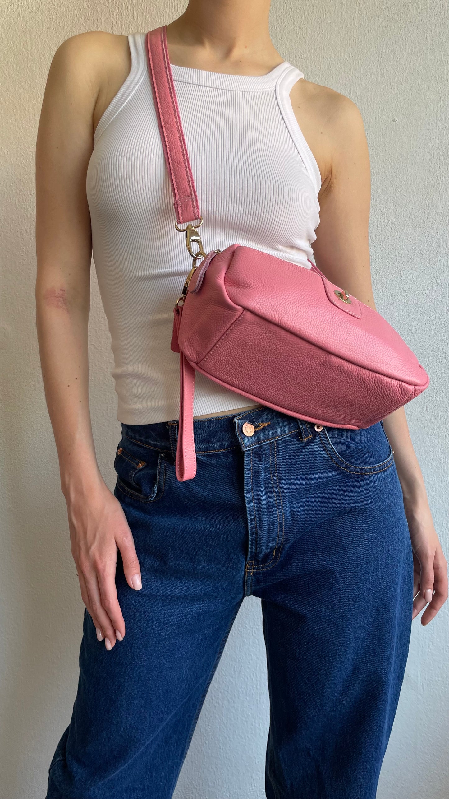 barbie pink leather crossbody bag