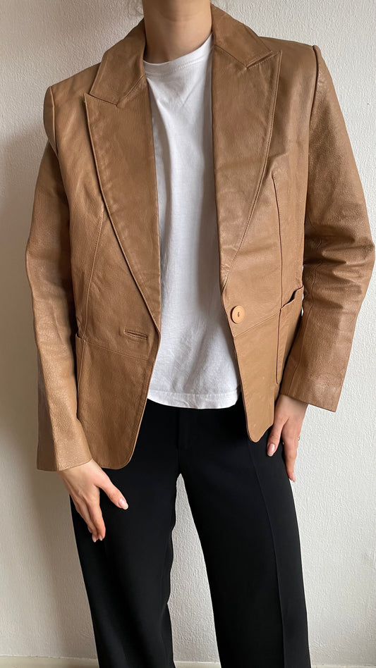 leather camel vintage blazer