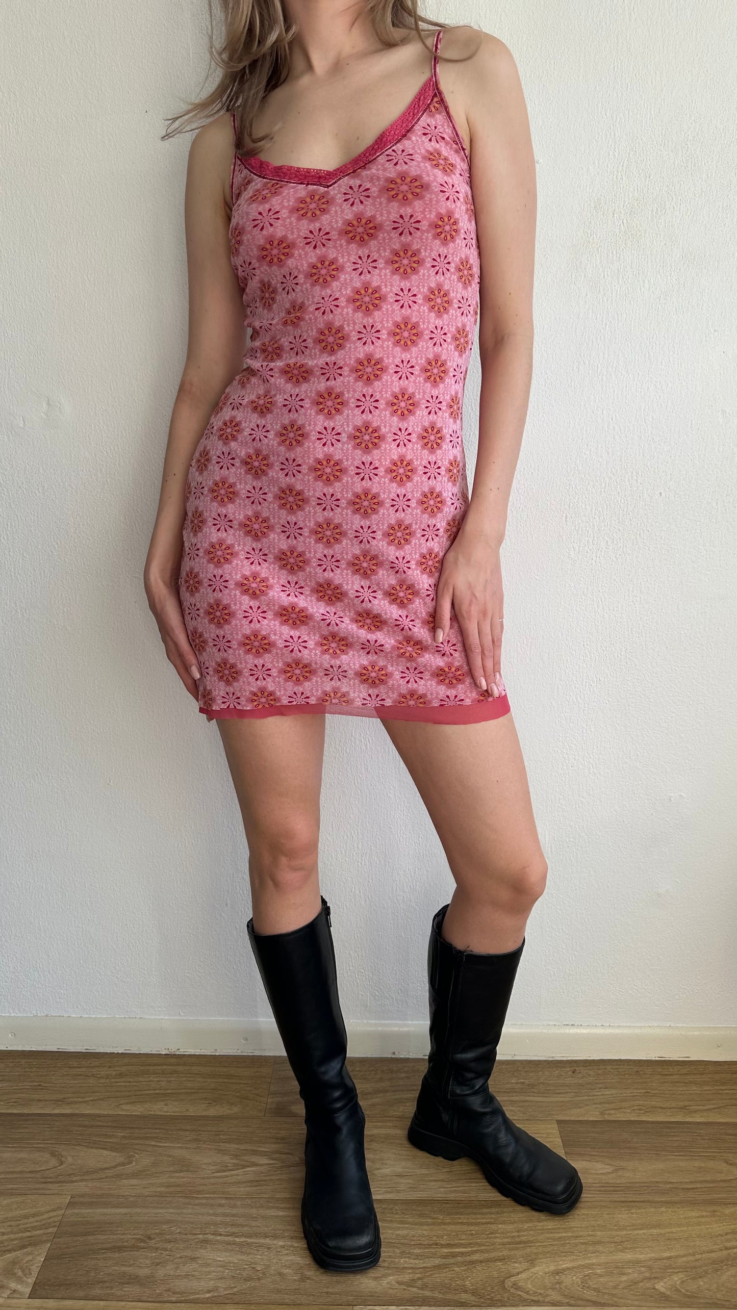 cute pink double fabrics mini dress