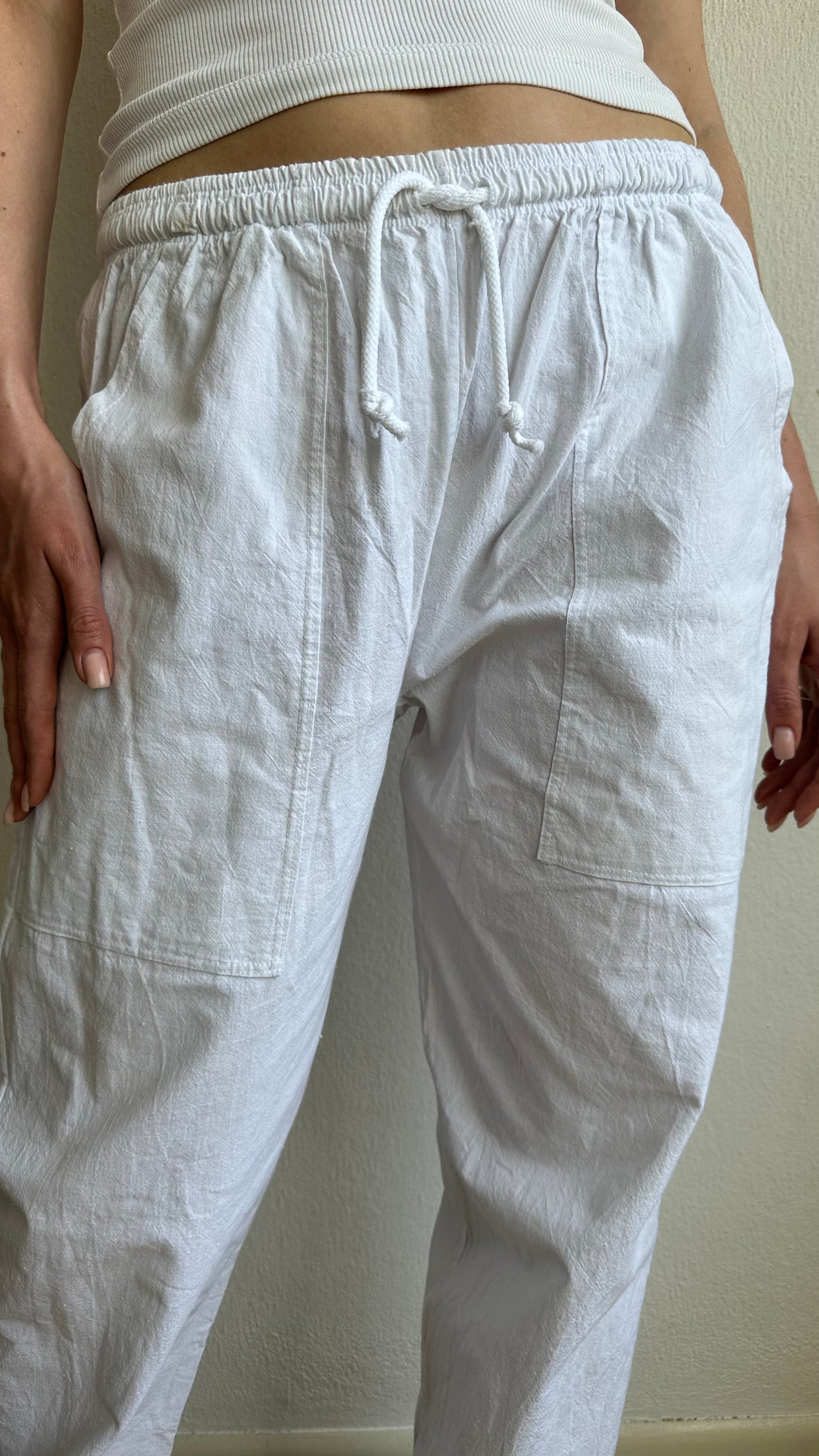 white beachy flow pants