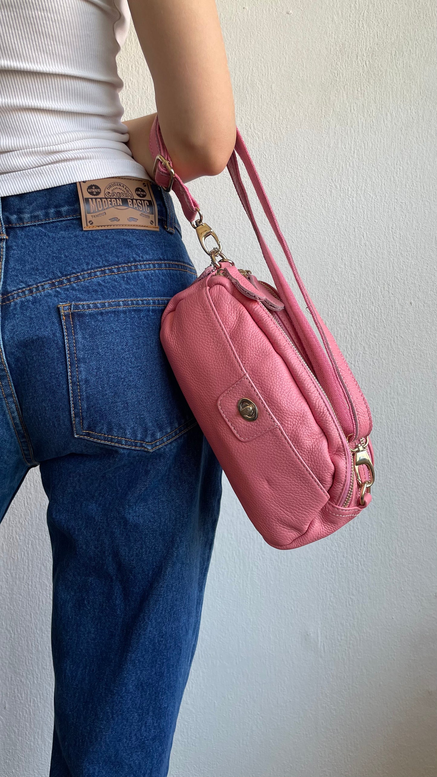 barbie pink leather crossbody bag