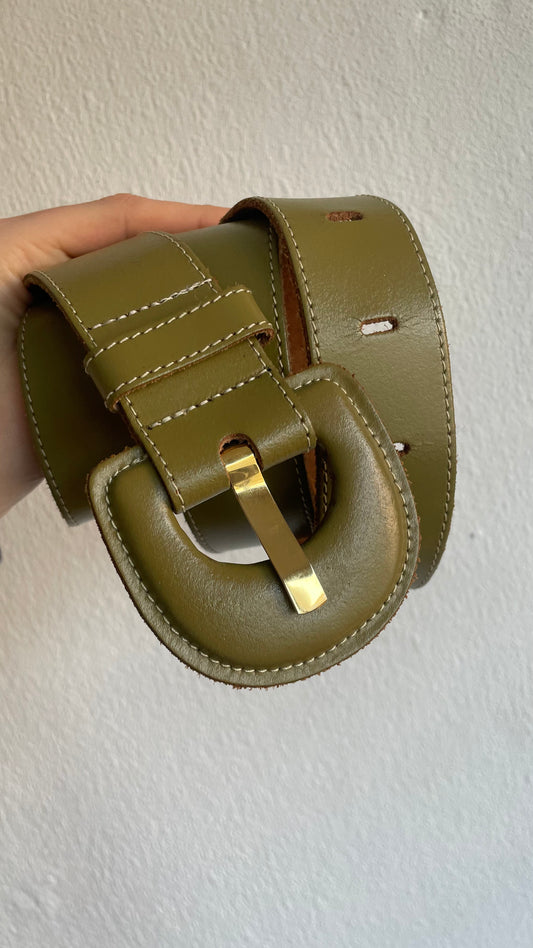 olive green leather vintage belt