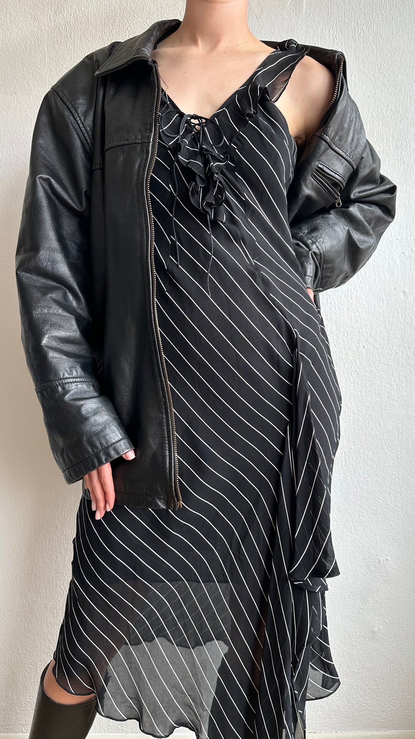 vintage oversized black leather jacket coat