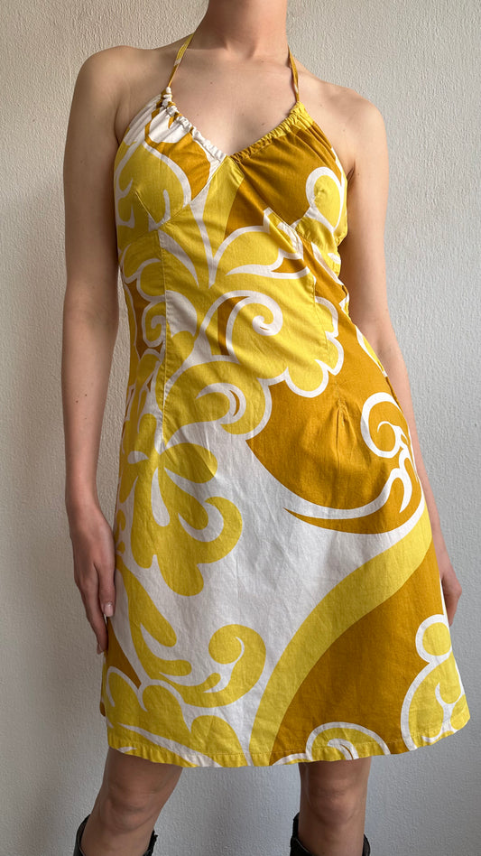 flower power yellow white cotton dress