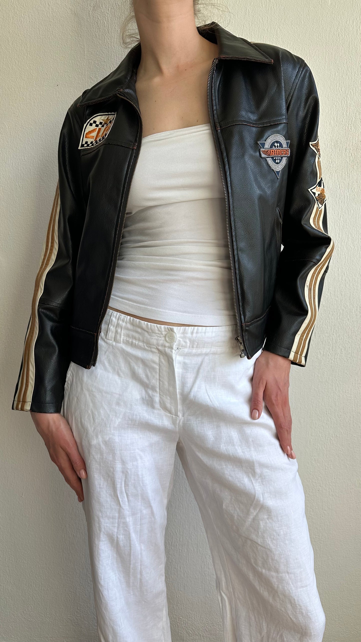 moto jacket with patches