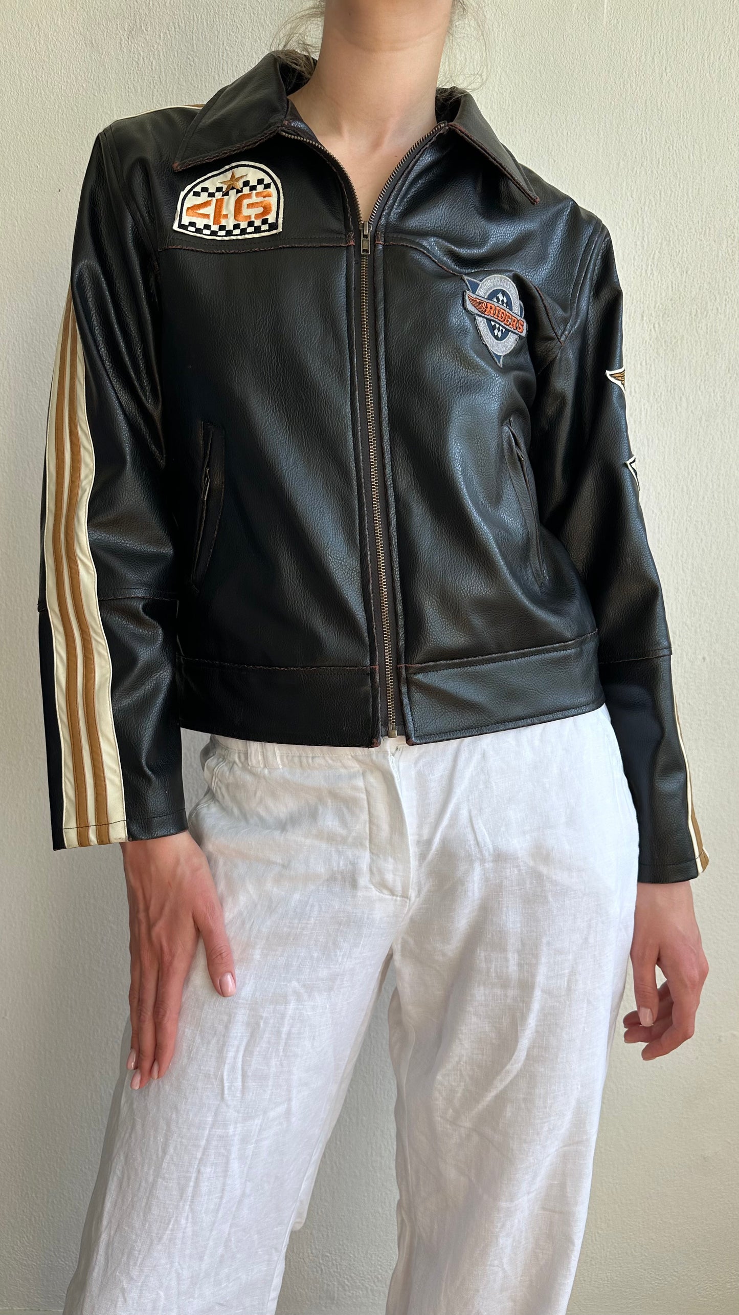 moto jacket with patches