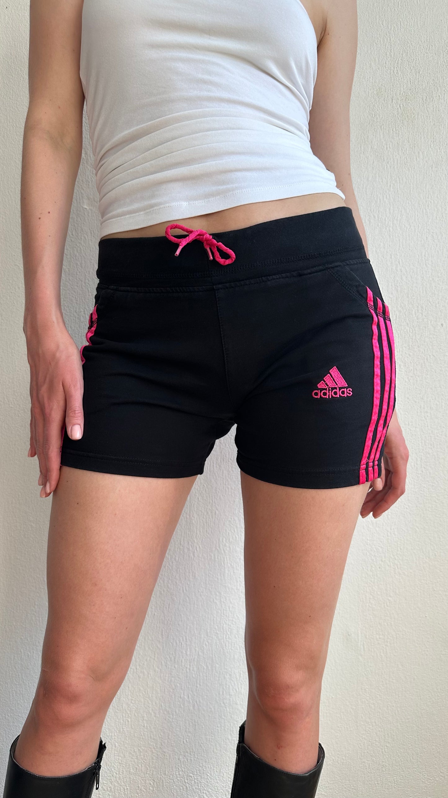 black and pink adidas mini short