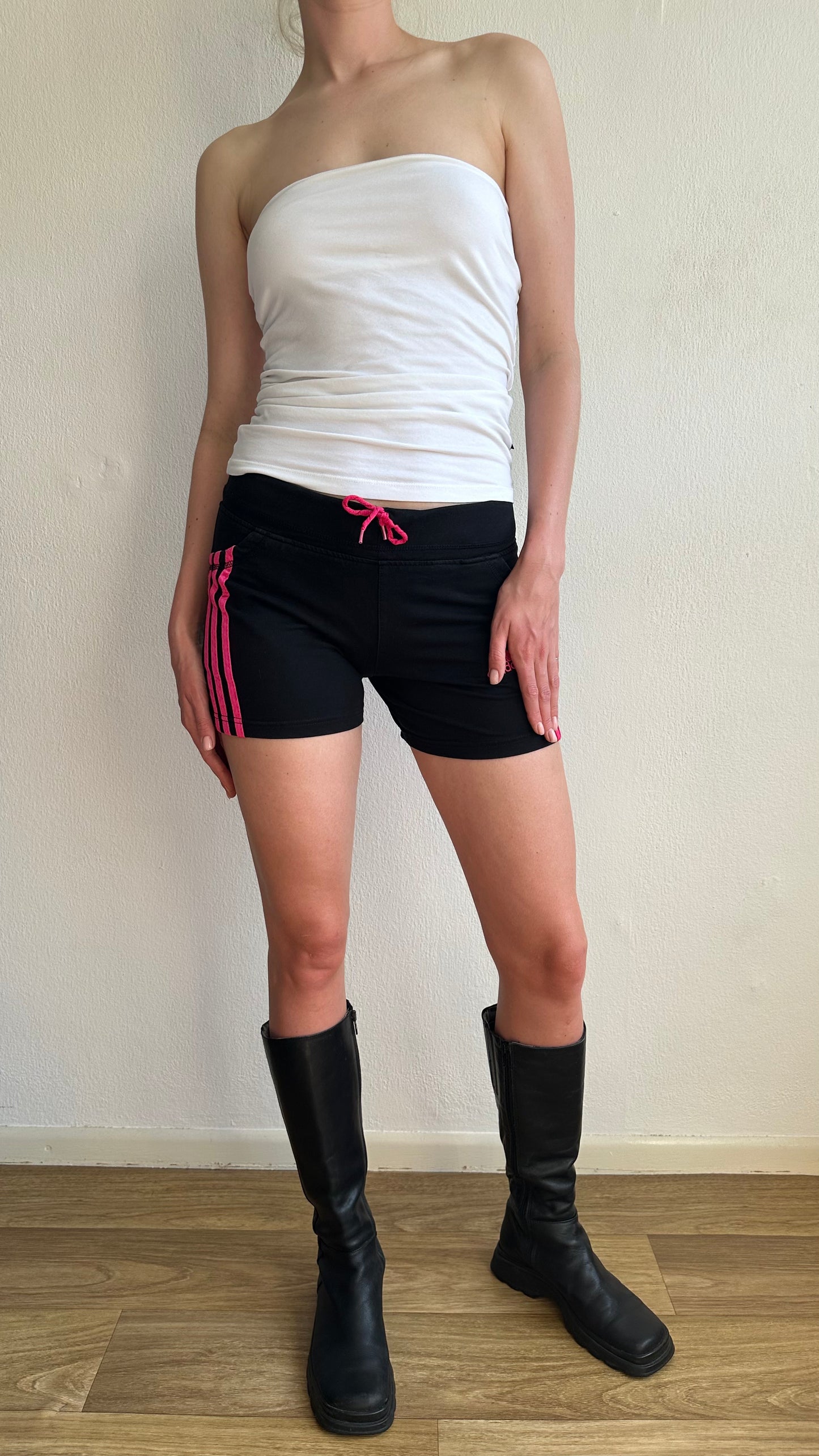 black and pink adidas mini short