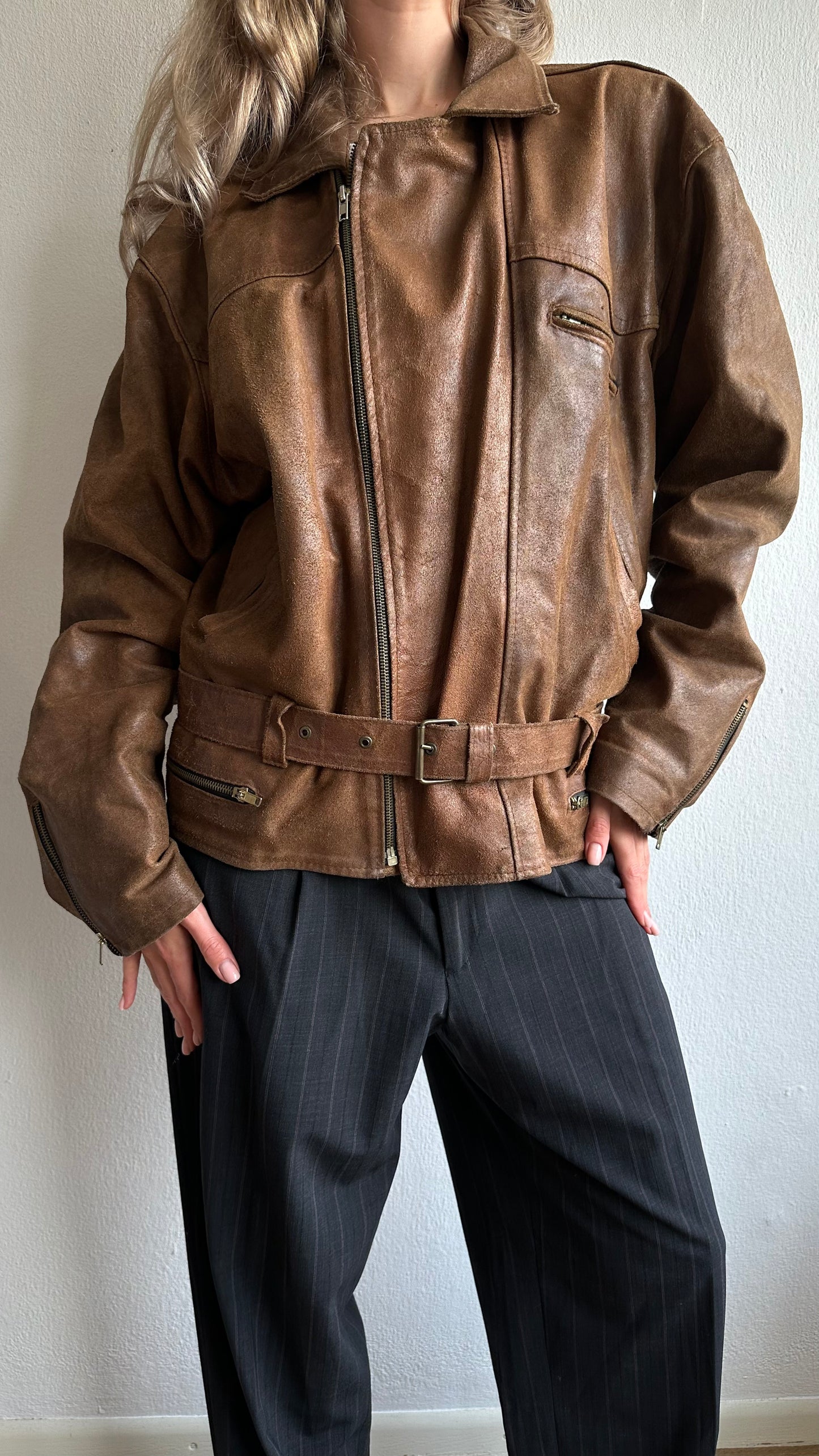 brown vintage 80's leather jacket