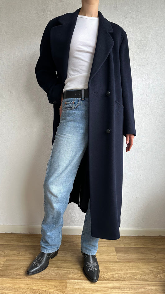 blue double breasted coat wool cashmere