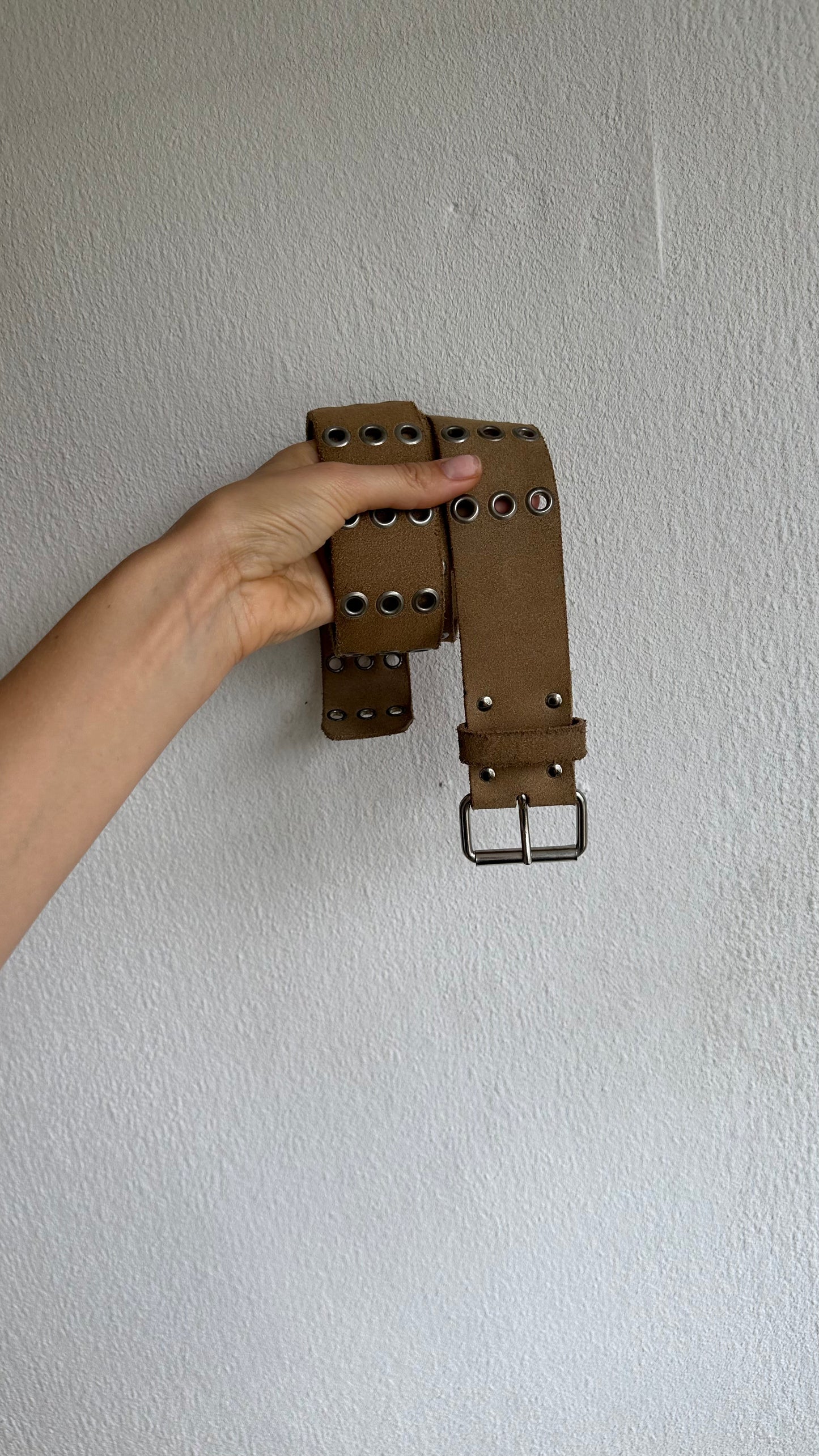 beige real suede holes belt