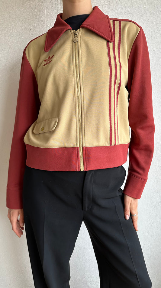 vintage 90s rare adidas jacket beige reddish brown cardigan