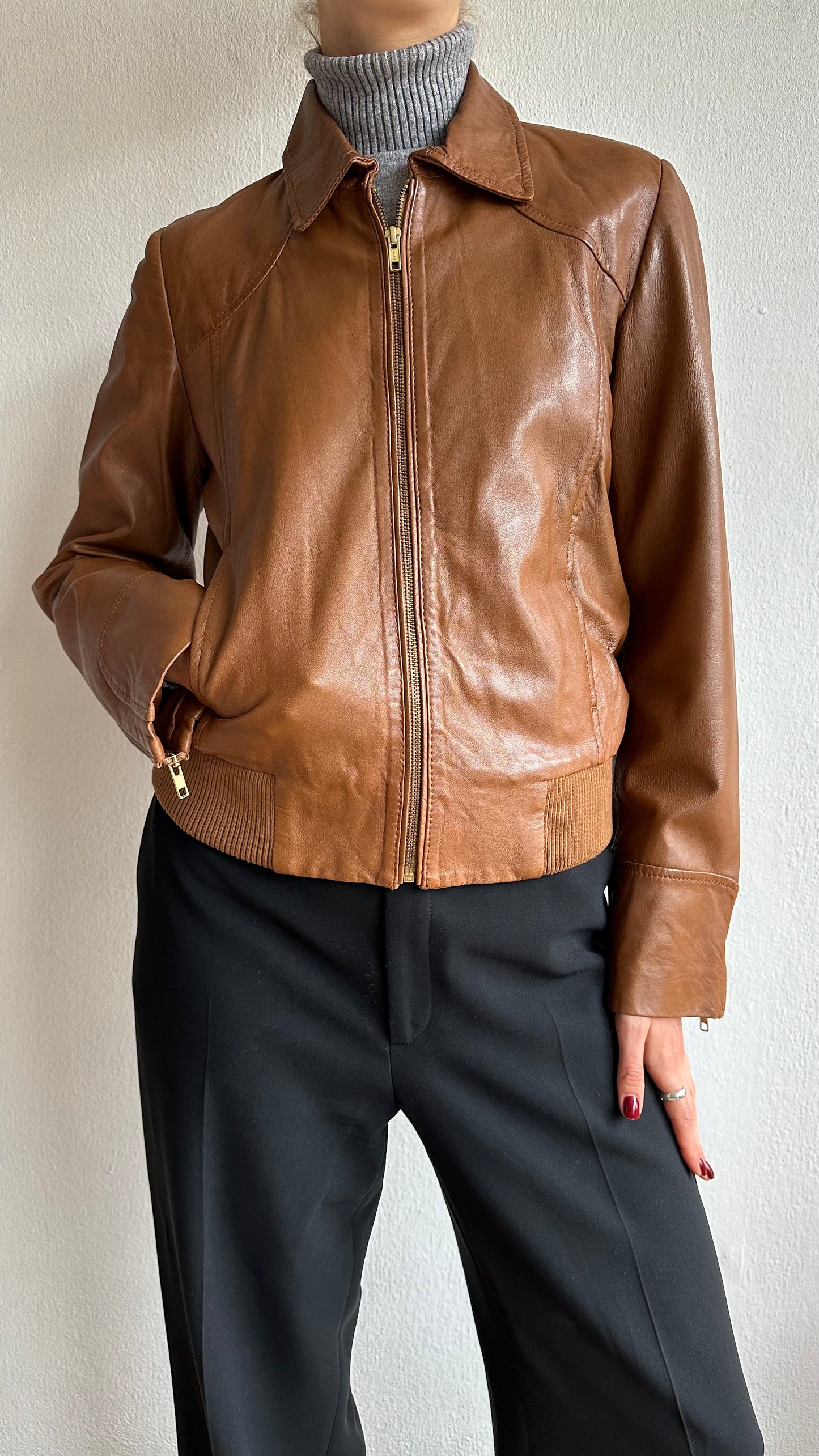 amazing soft leather camel bomberjacket