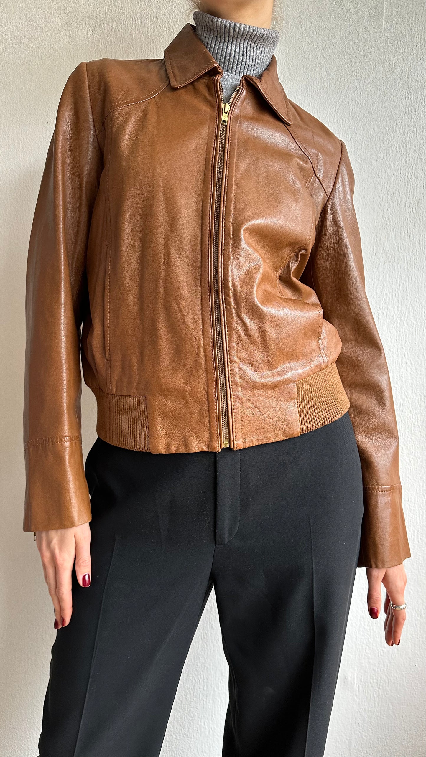 amazing soft leather camel bomberjacket