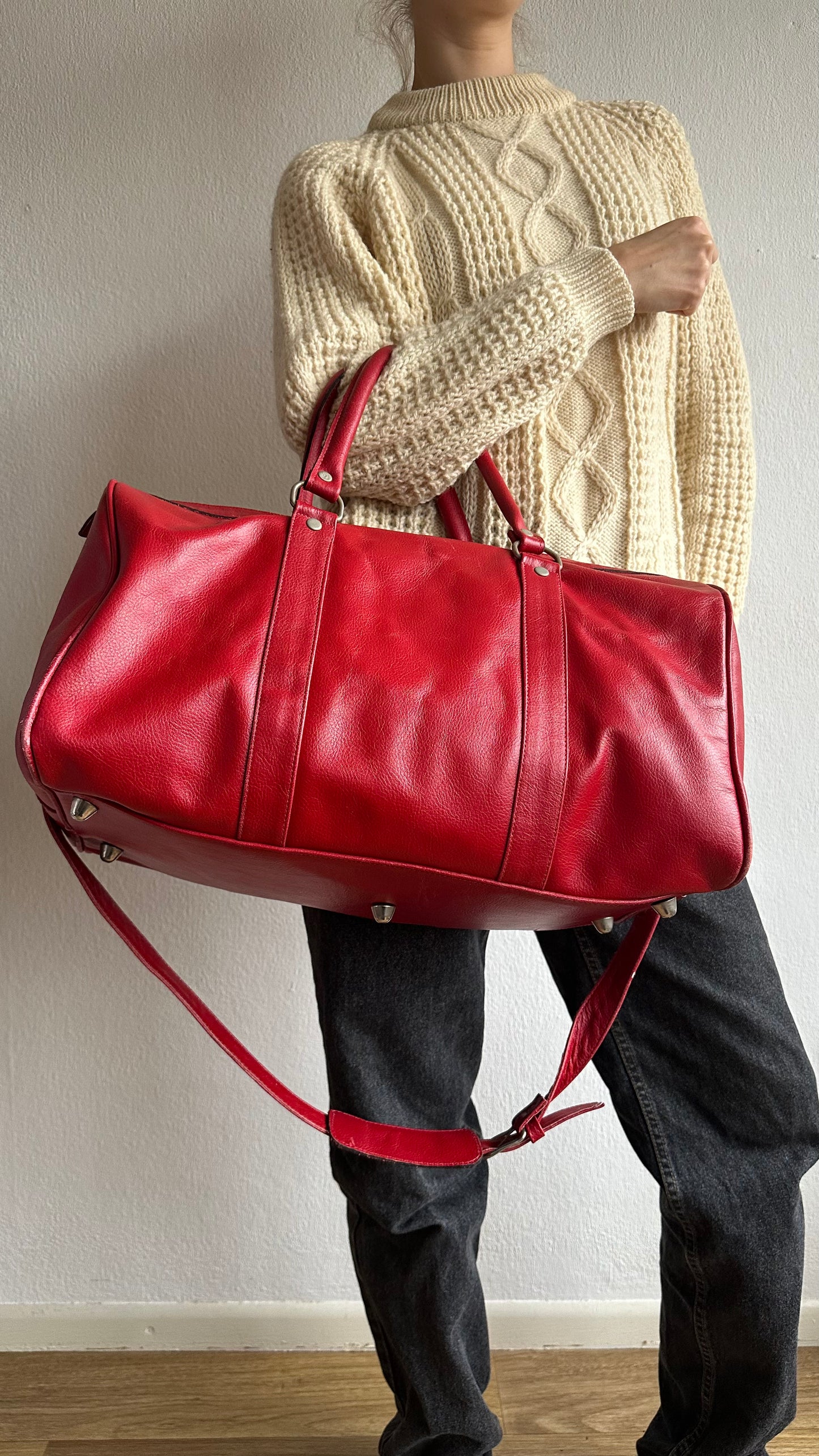 red leather vintage weekend bag