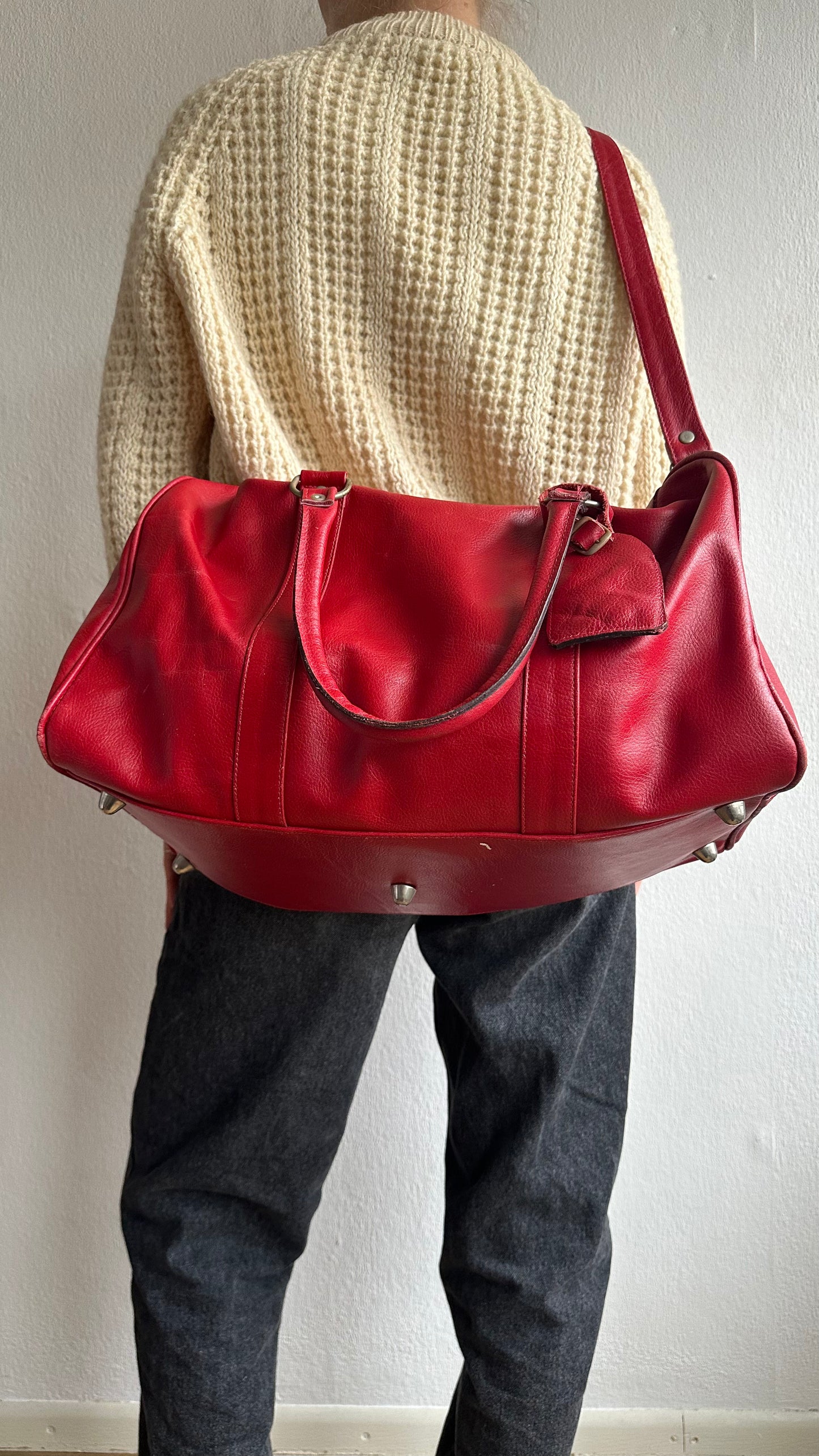 red leather vintage weekend bag