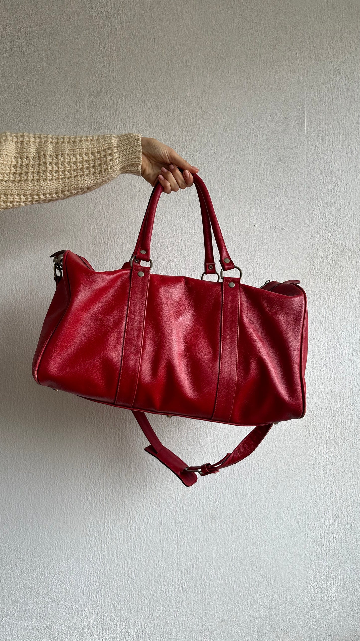 red leather vintage weekend bag