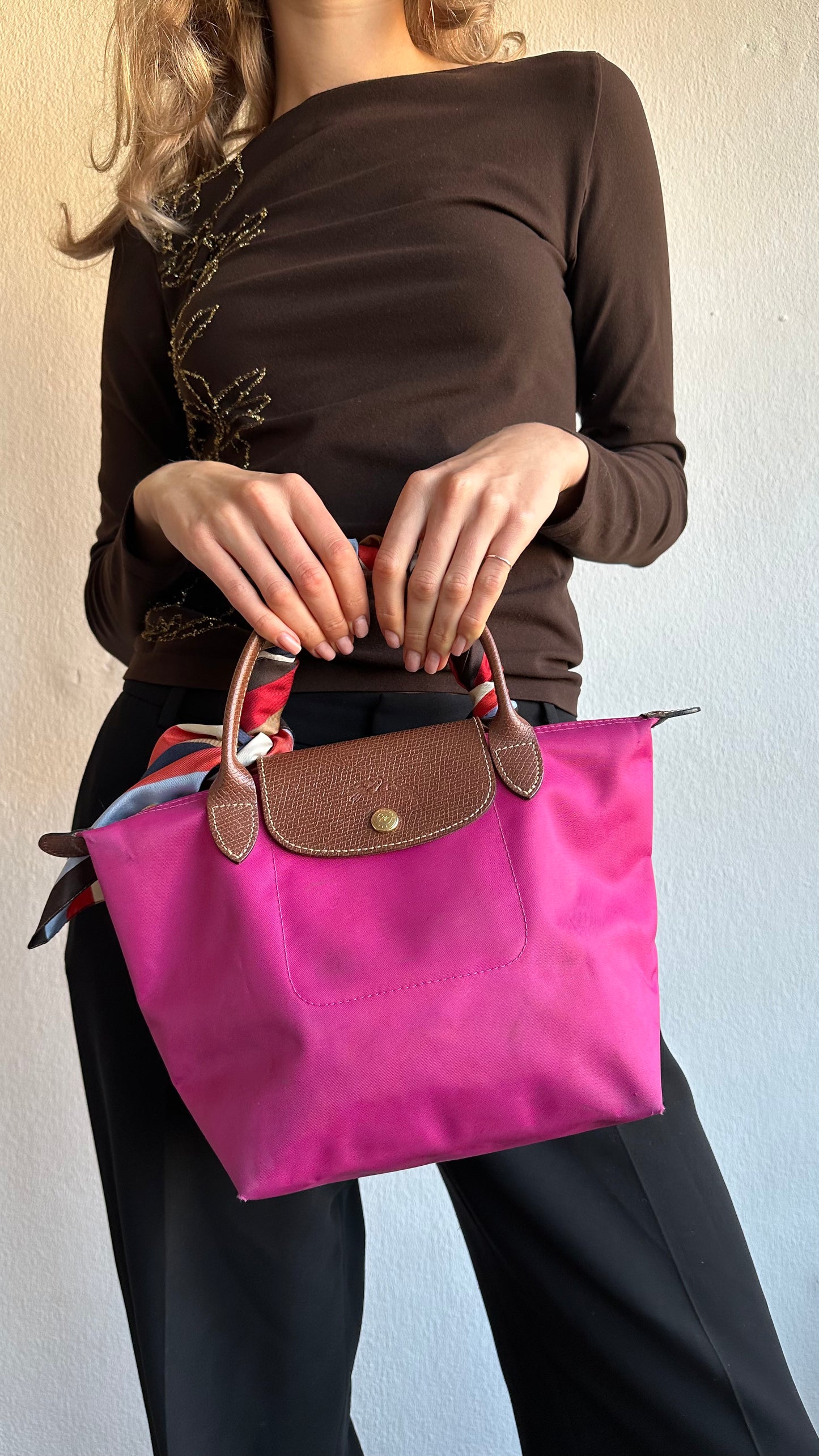 pink longchamp le pliage bag