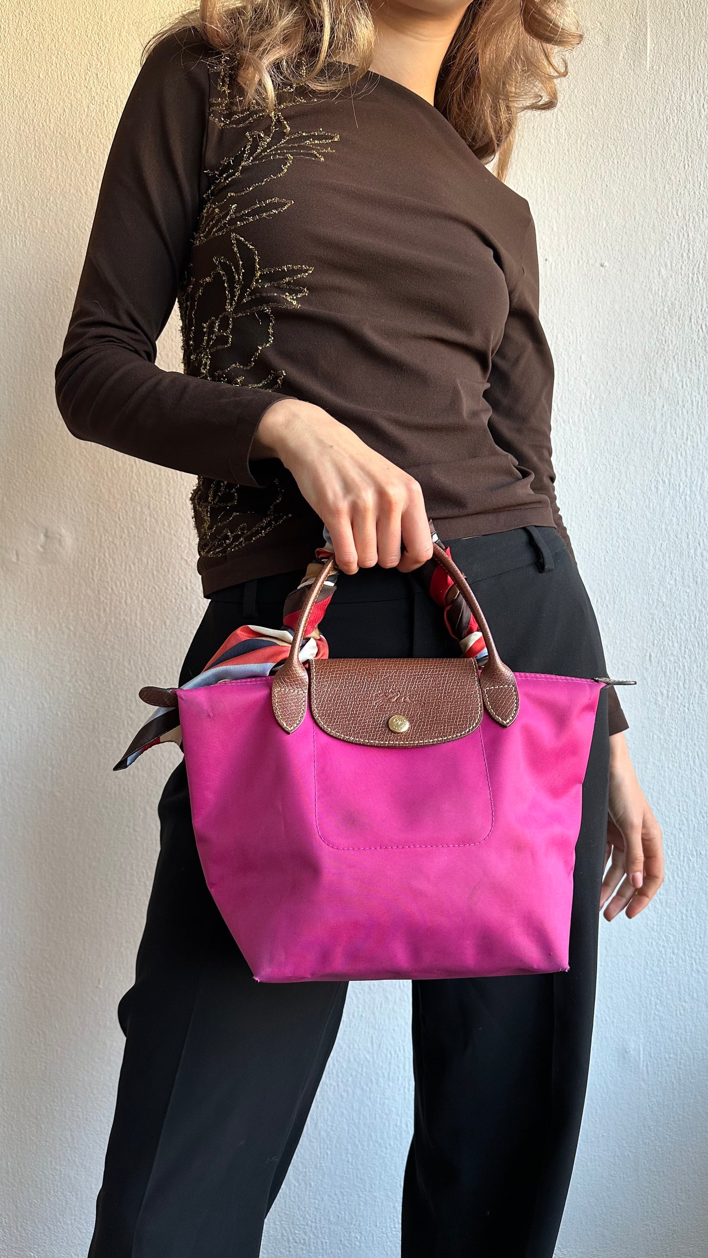 pink longchamp le pliage bag