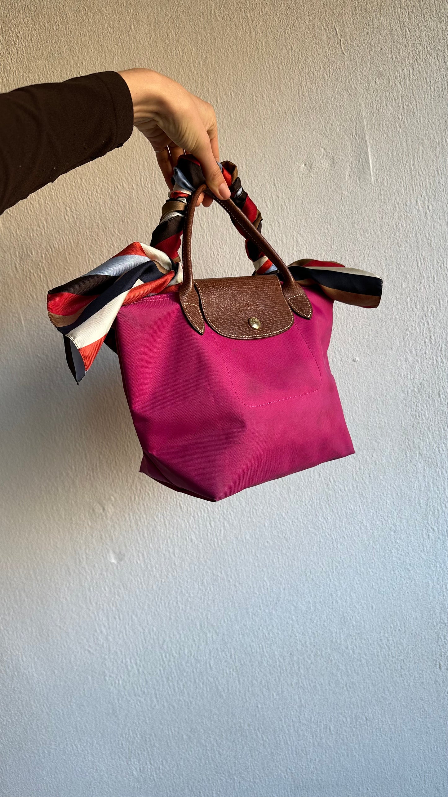 pink longchamp le pliage bag