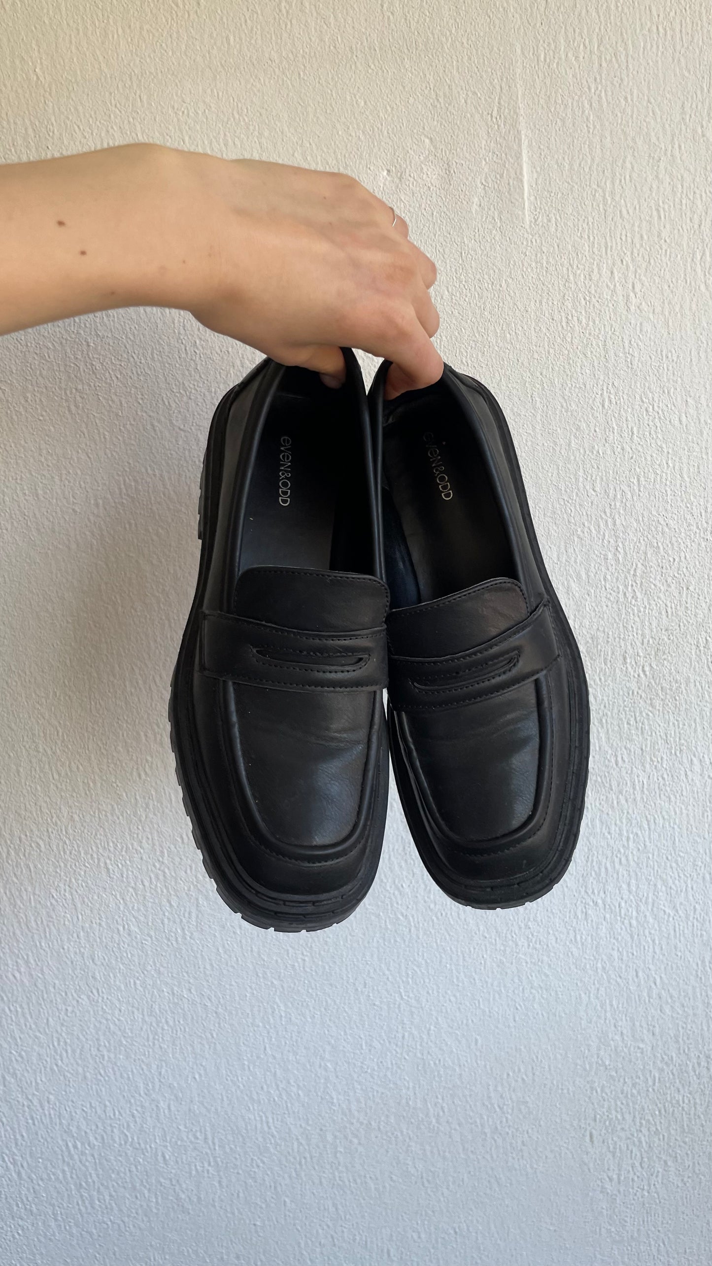 black new even & odd leather loafers