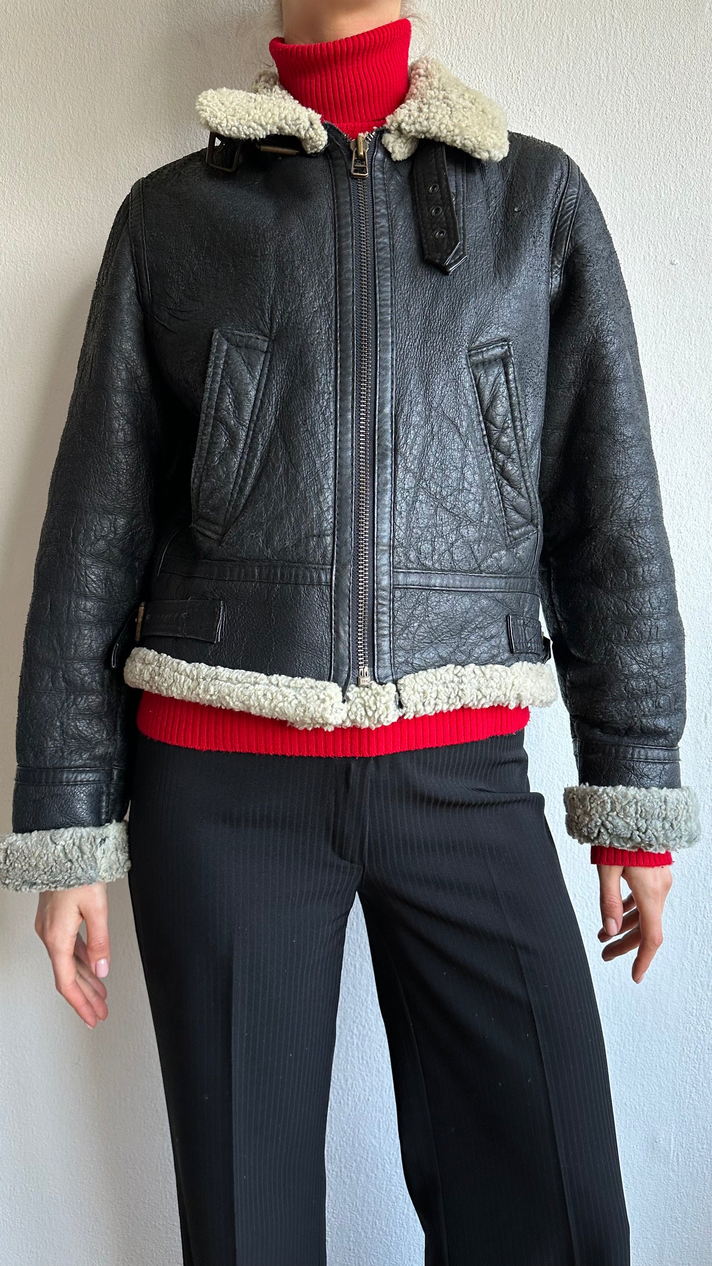 black lammy aviator jacket leather