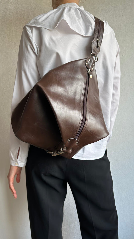 brown leather multifunction bag