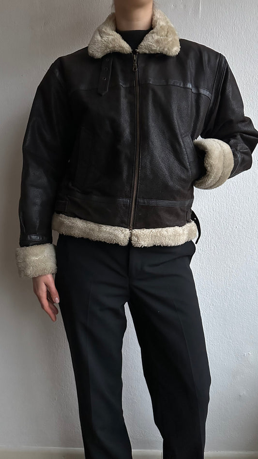 brown leather aviator lammy jacket