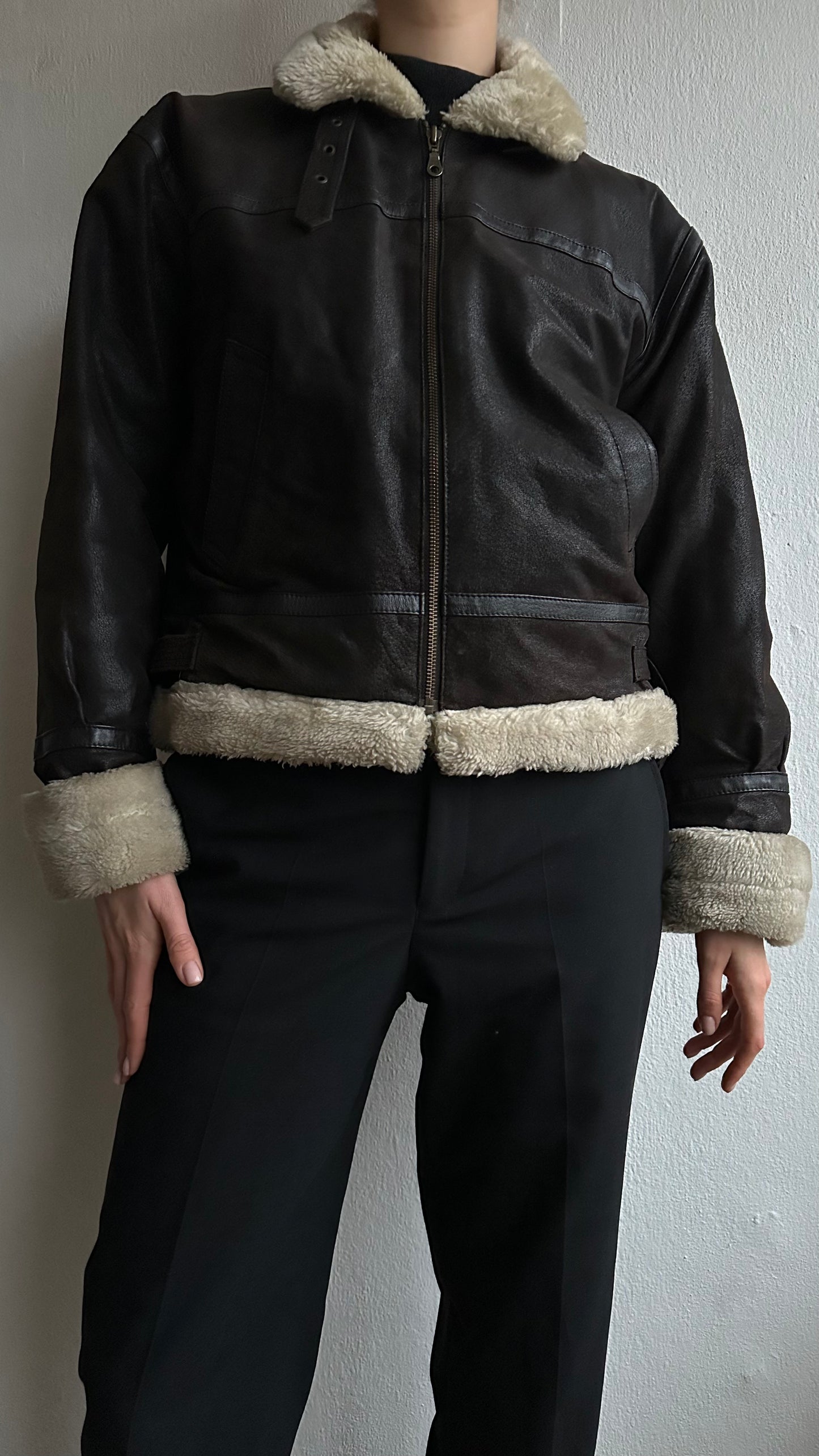 brown leather aviator lammy jacket