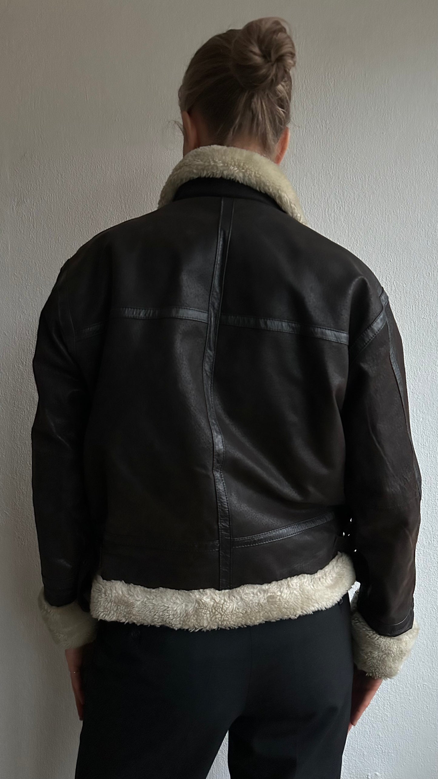 brown leather aviator lammy jacket