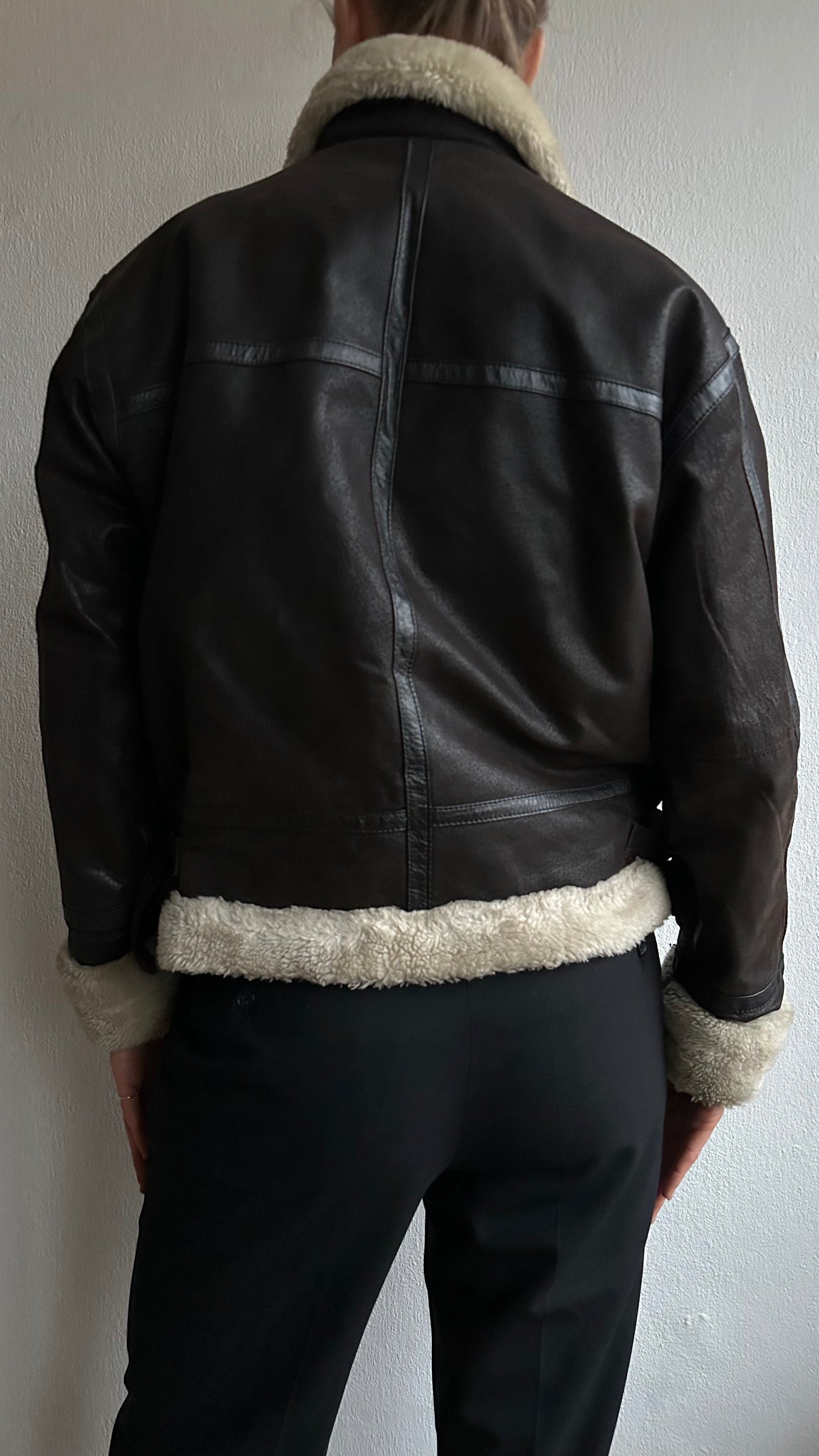 brown leather aviator lammy jacket