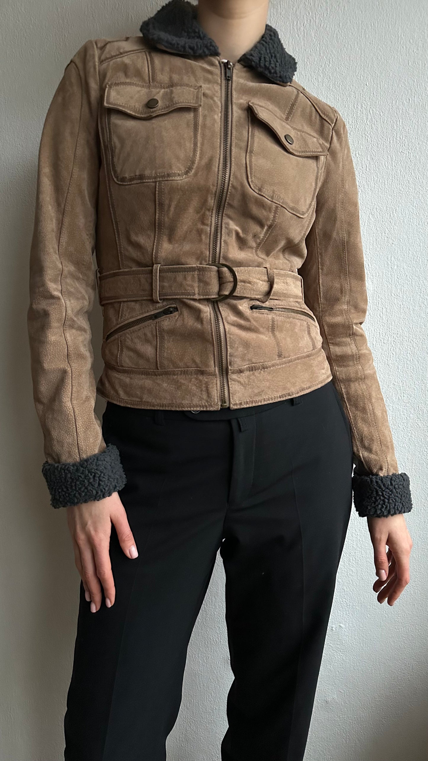 brown suede lammy jacket