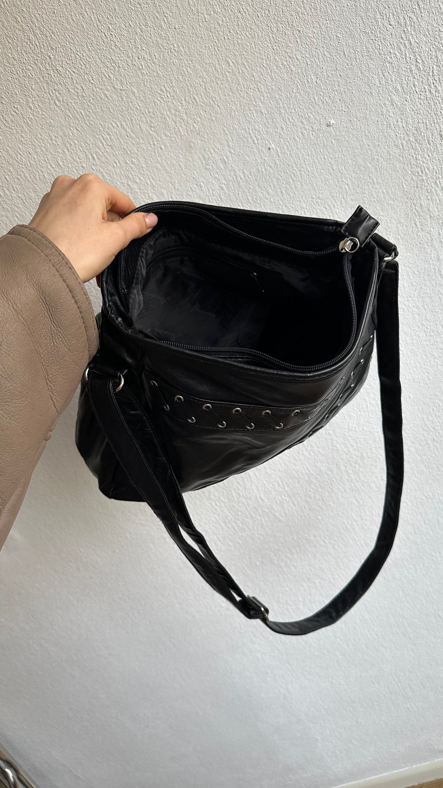 crossbody pierced faux leather bag